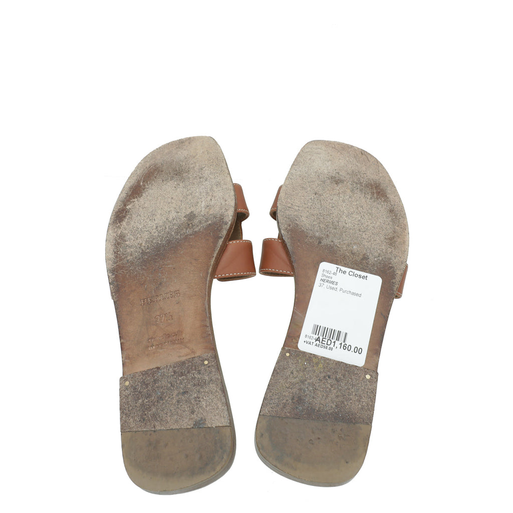 Hermes Gold Oran Calfskin Sandal 37.5