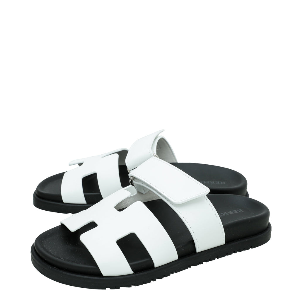 Hermes White Chypre Sandals 35.5