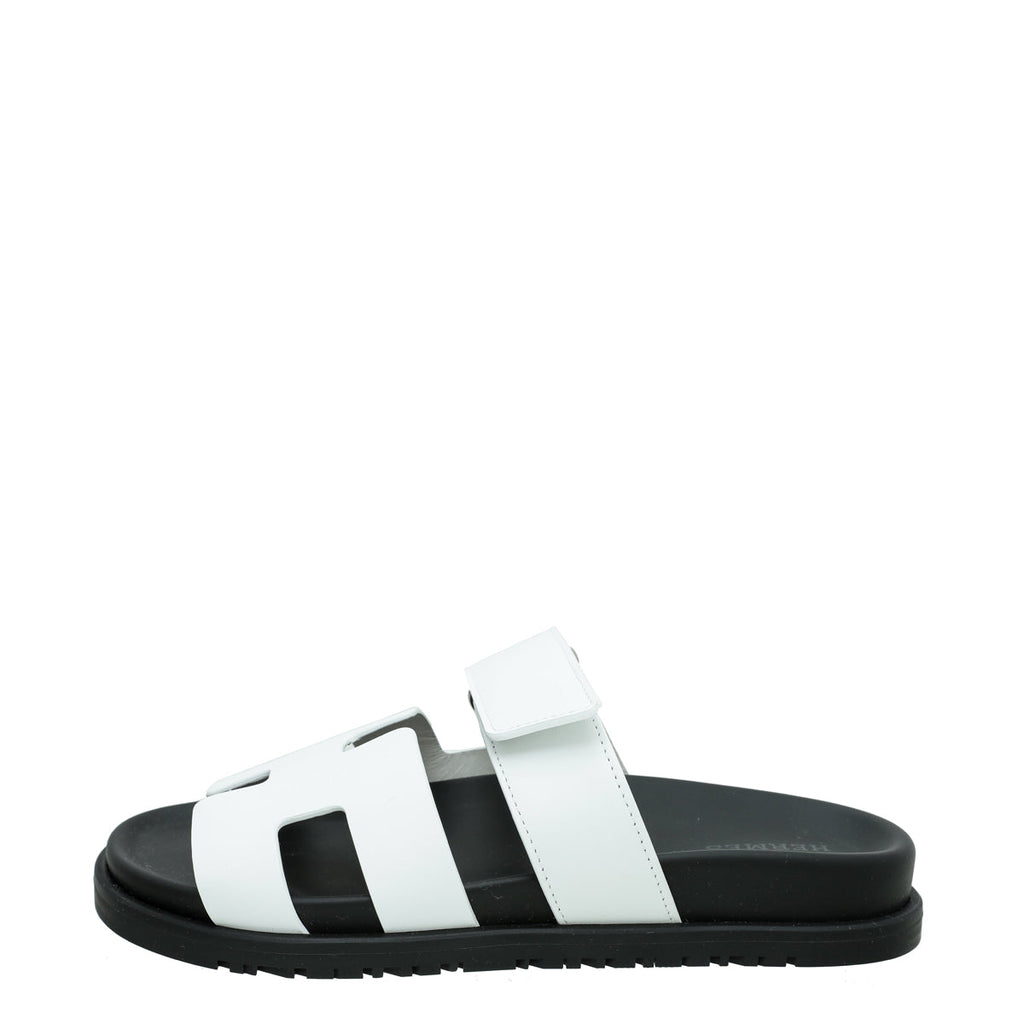 Hermes White Chypre Sandals 35.5