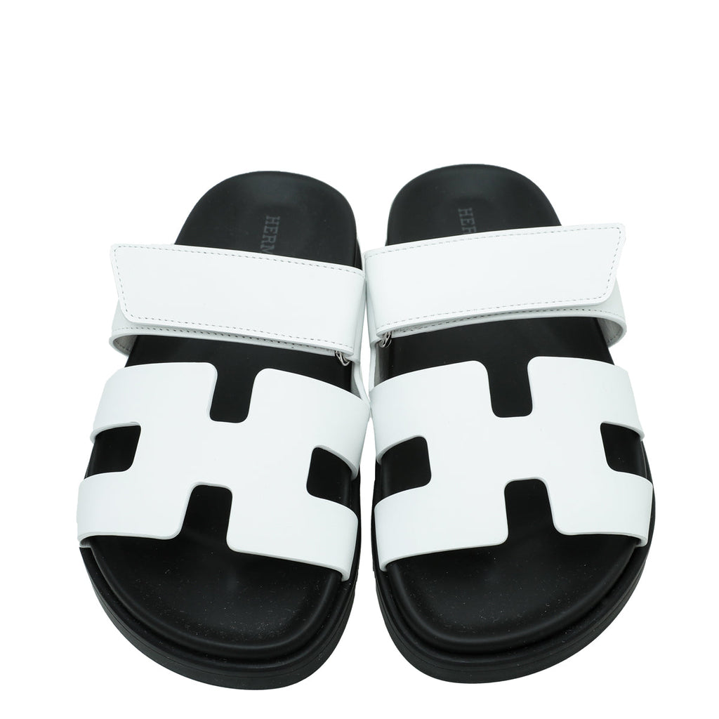 Hermes White Chypre Sandals 35.5