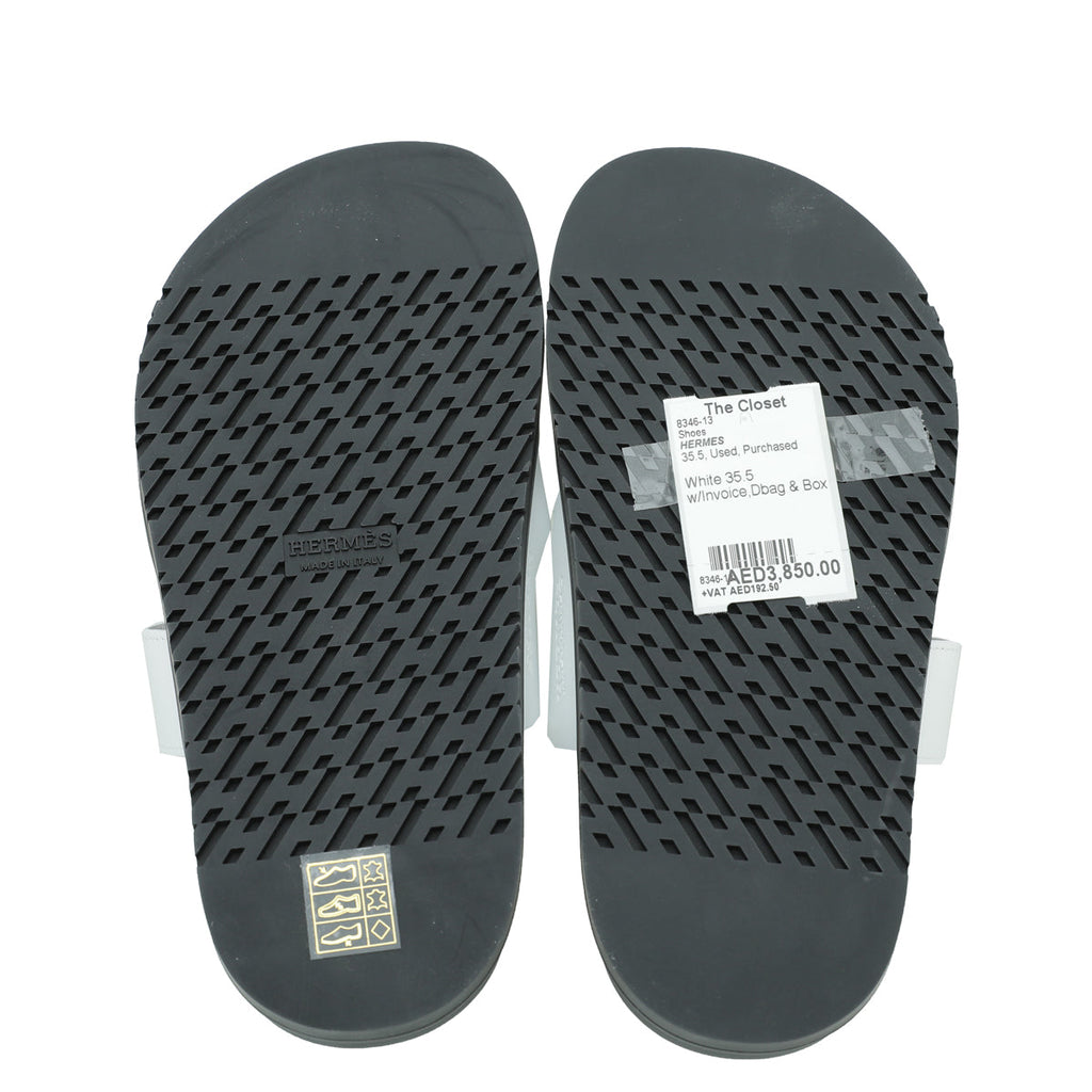 Hermes White Chypre Sandals 35.5
