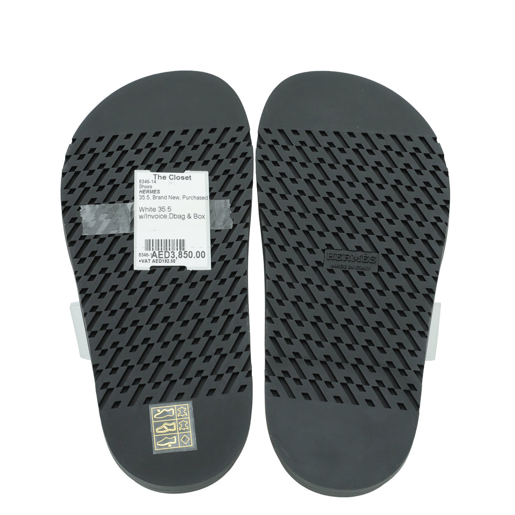 Hermes White Chypre Sandals 35.5