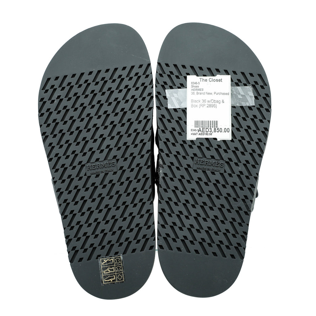 Hermes Black Chypre Sandals 36