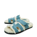 Hermes Bleu Pinède Écru Suede Wool Chypre Sandals 37