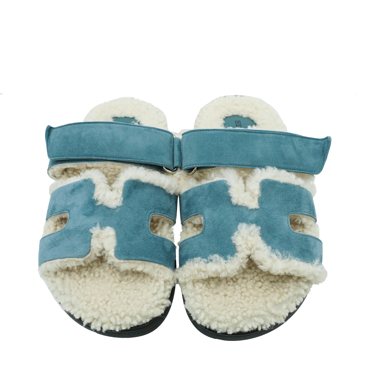 Hermes Bleu Pinède Écru Suede Wool Chypre Sandals 37