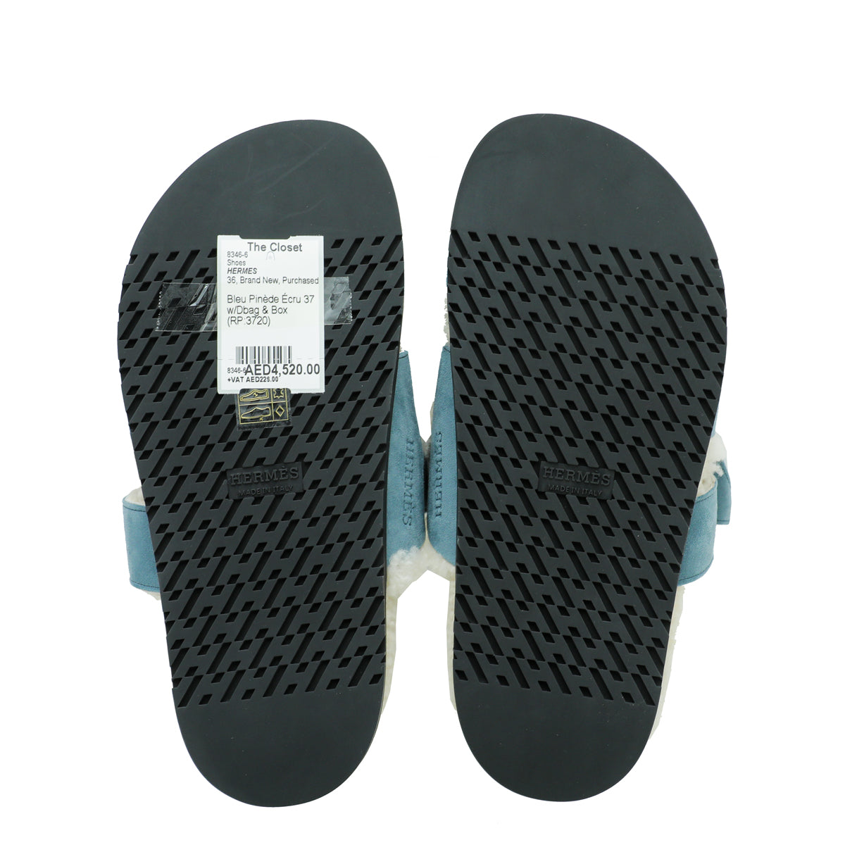 Hermes Bleu Pinède Écru Suede Wool Chypre Sandals 37