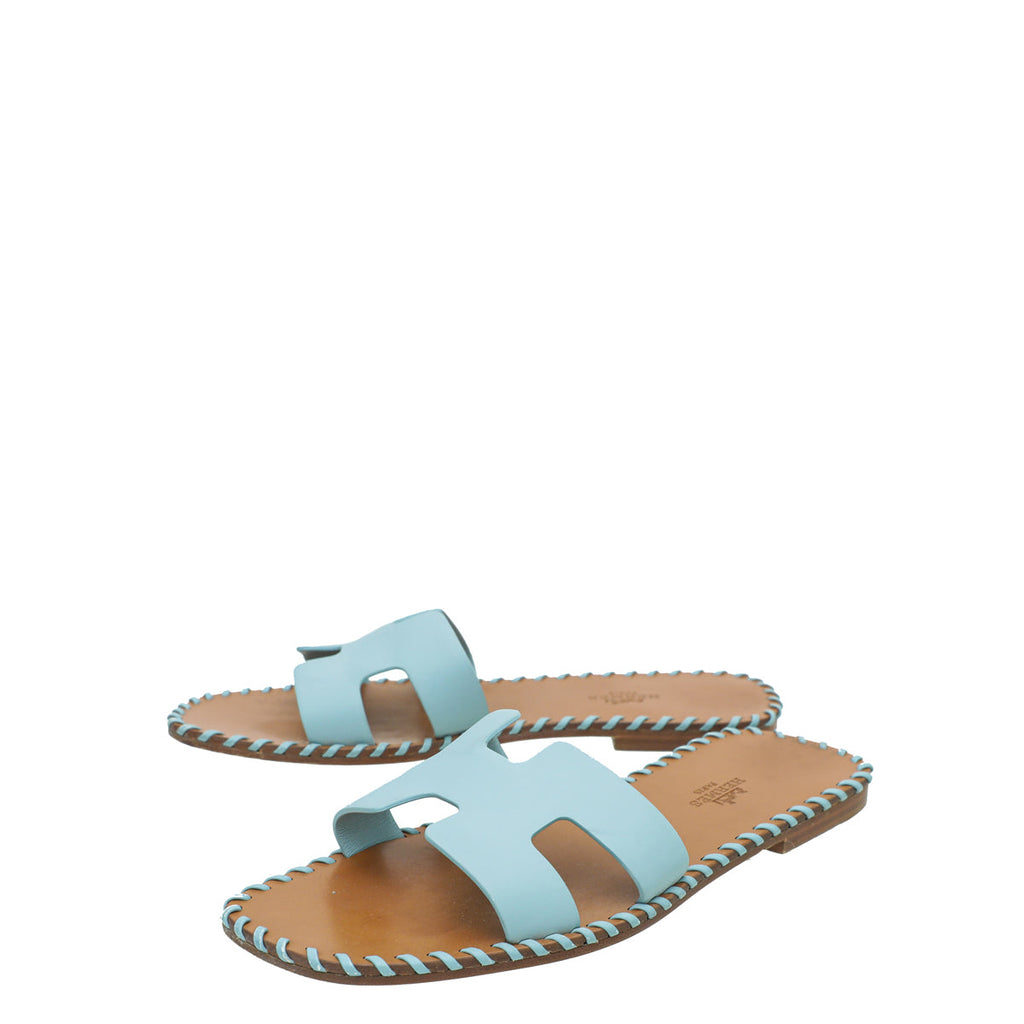 Hermes Vert D'eau Oran Braided Sole Edge Sandal 36.5