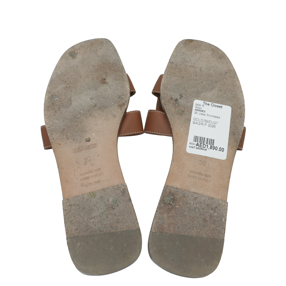 Hermes Gold Oran Sandal 39