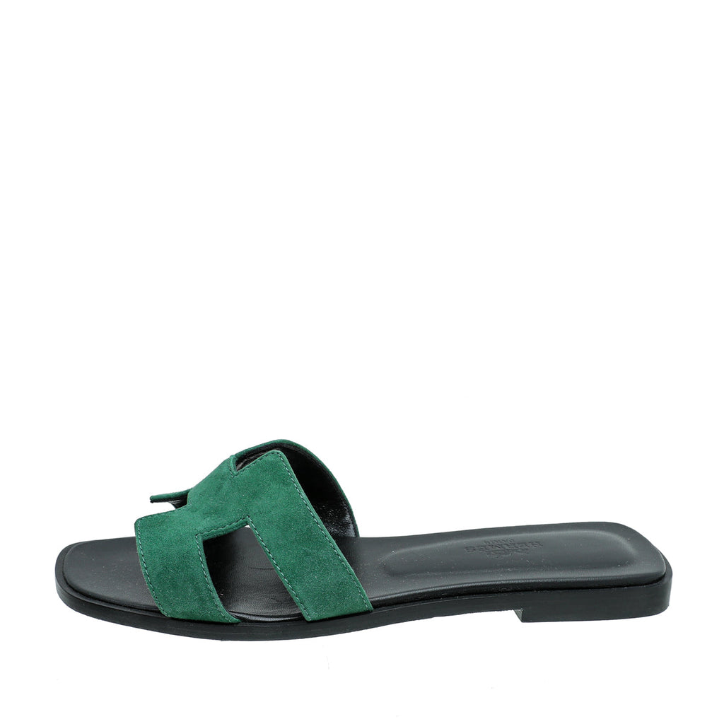 Hermes Vert Électrique Suede Oran Sandal 36.5