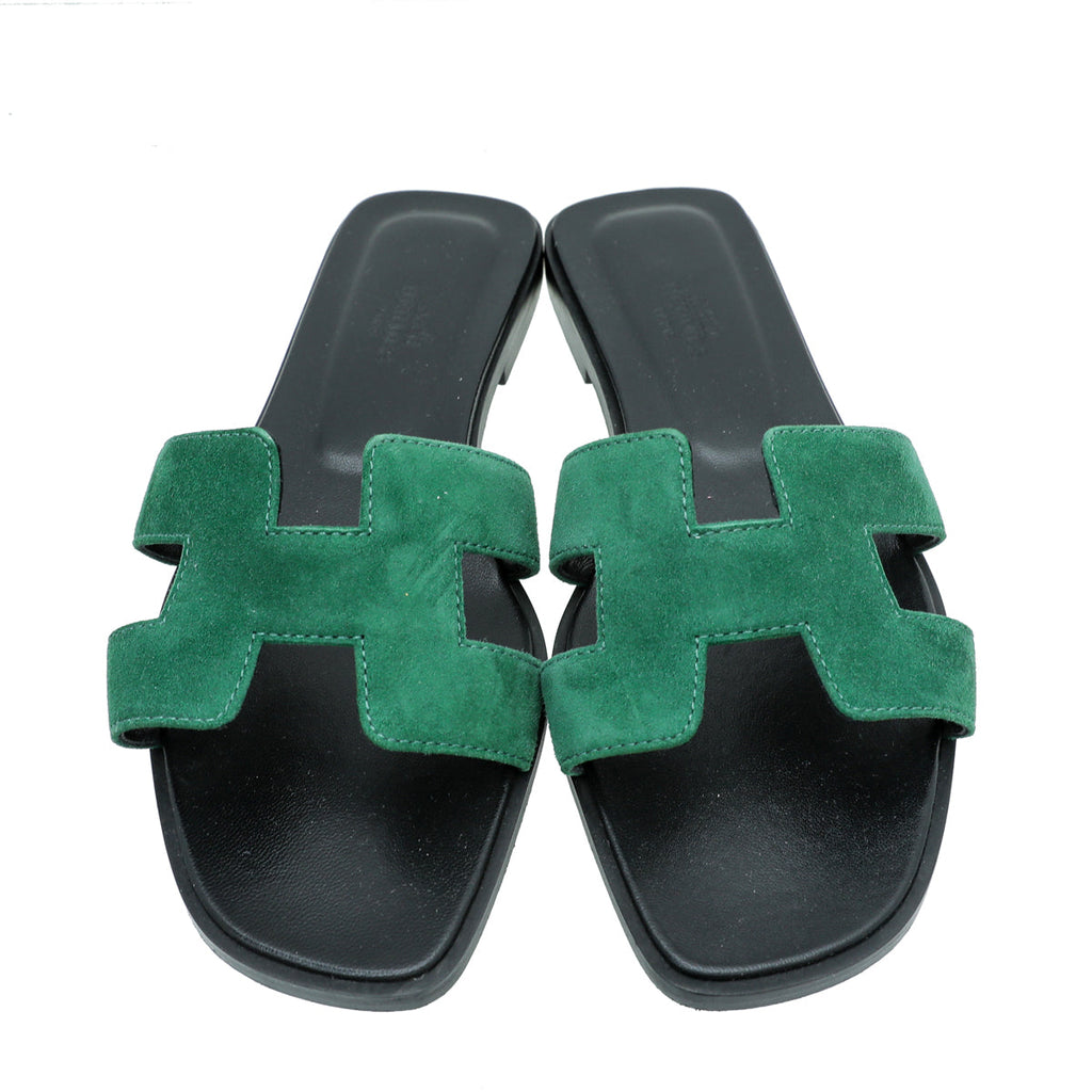 Hermes Vert Électrique Suede Oran Sandal 36.5