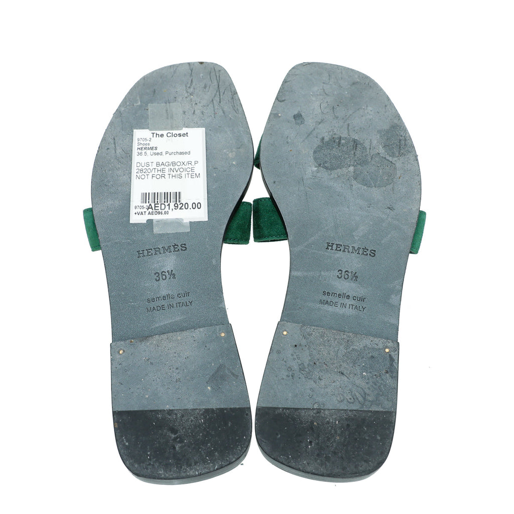 Hermes Vert Électrique Suede Oran Sandal 36.5