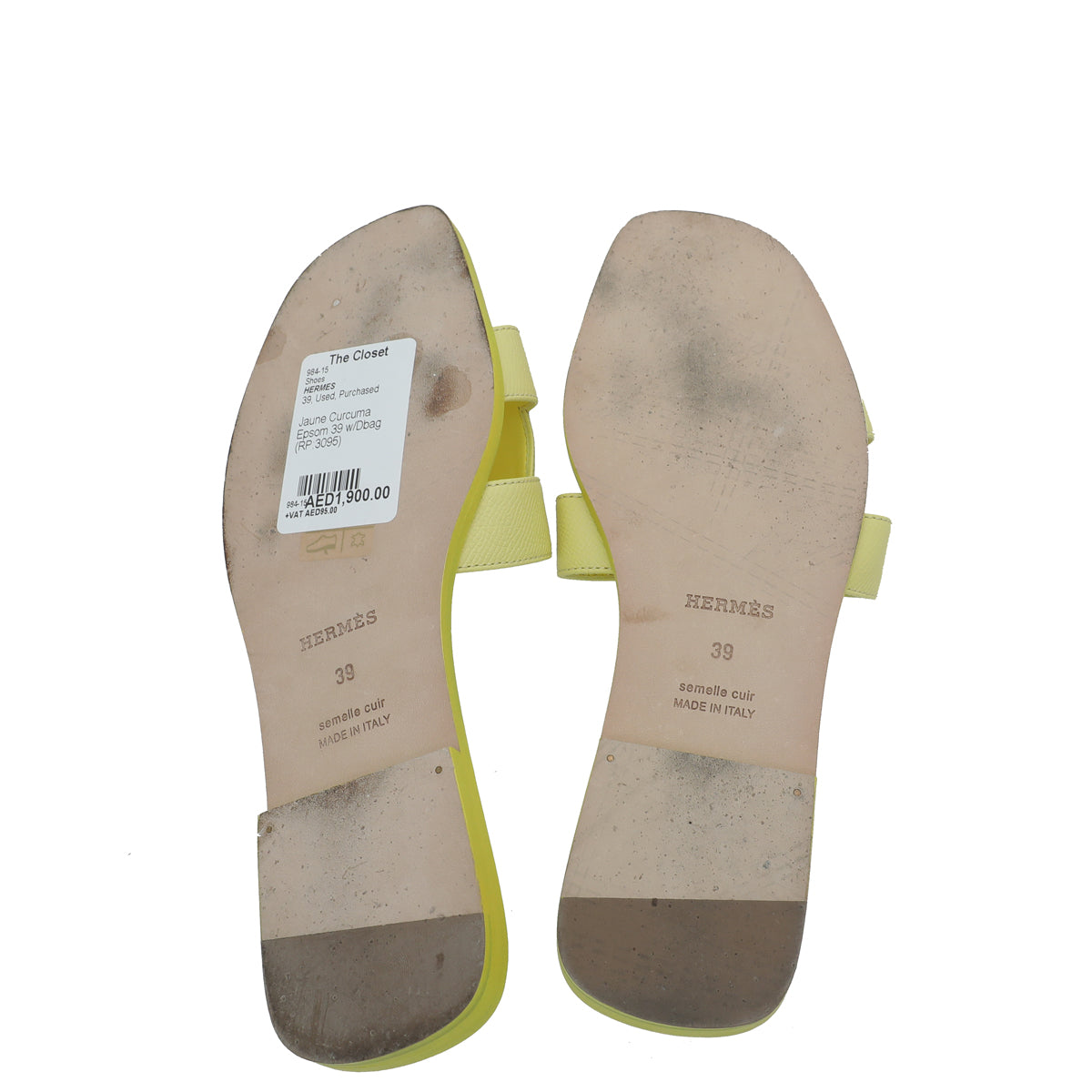 Hermes Jaune Curcuma Oran Sandals 39
