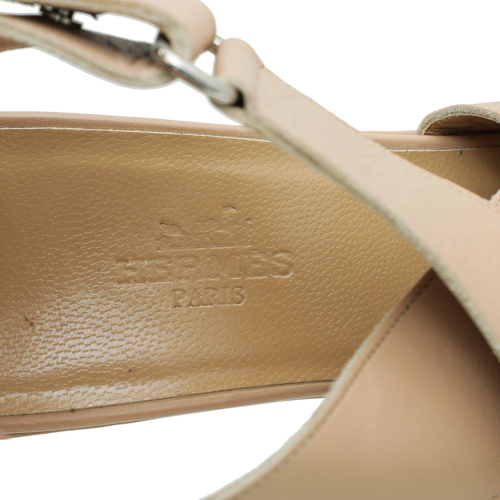 Hermes Beige Cross Strappy Platform Sandal 38