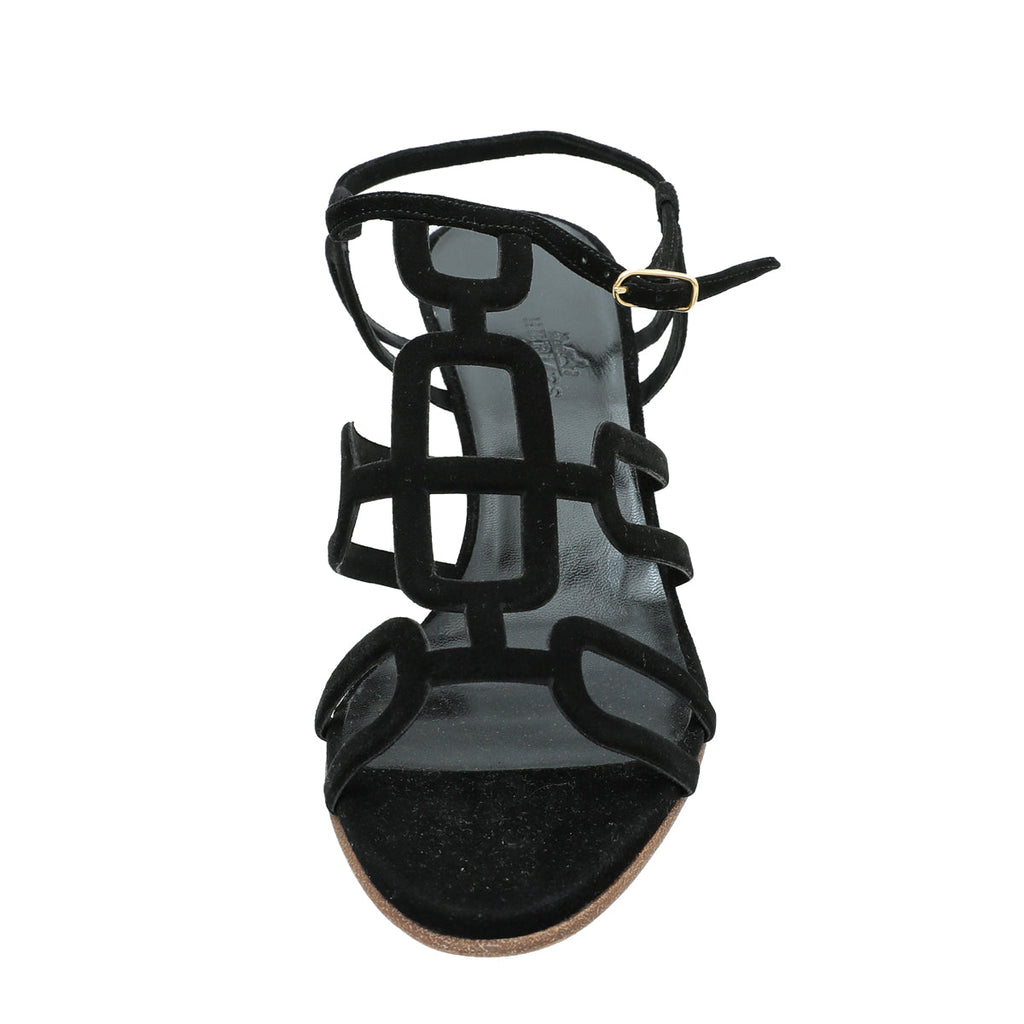 Hermes Noir Suede Cut Out Sandal 38.5