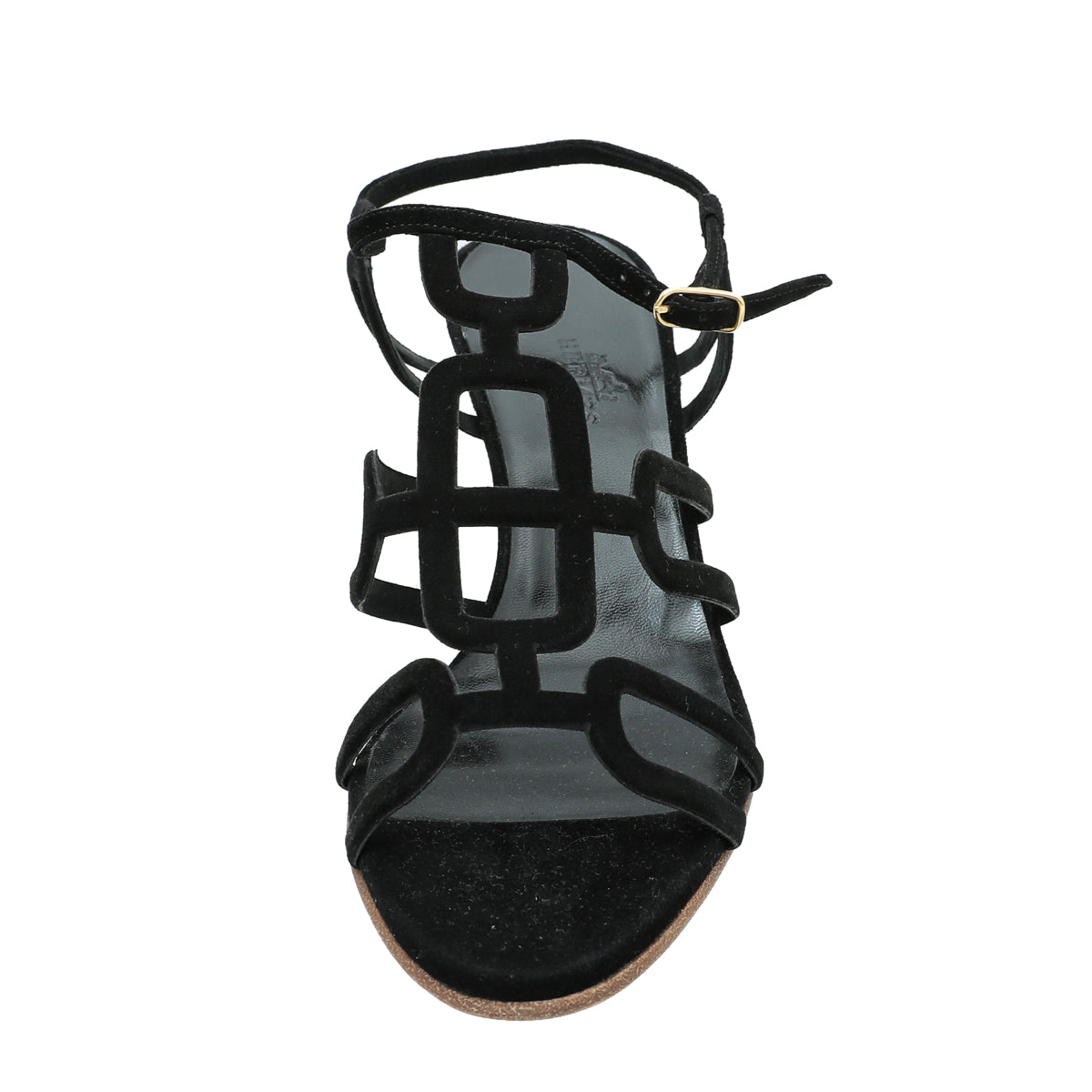 Hermes Noir Suede Cut Out Sandal 38.5
