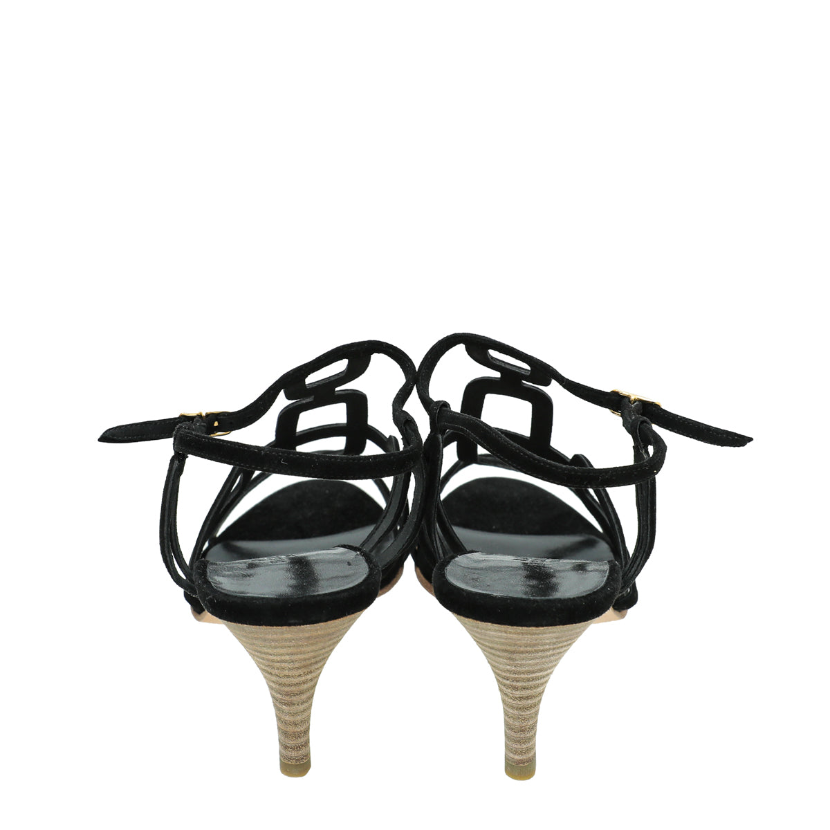 Hermes Noir Suede Cut Out Sandal 38.5