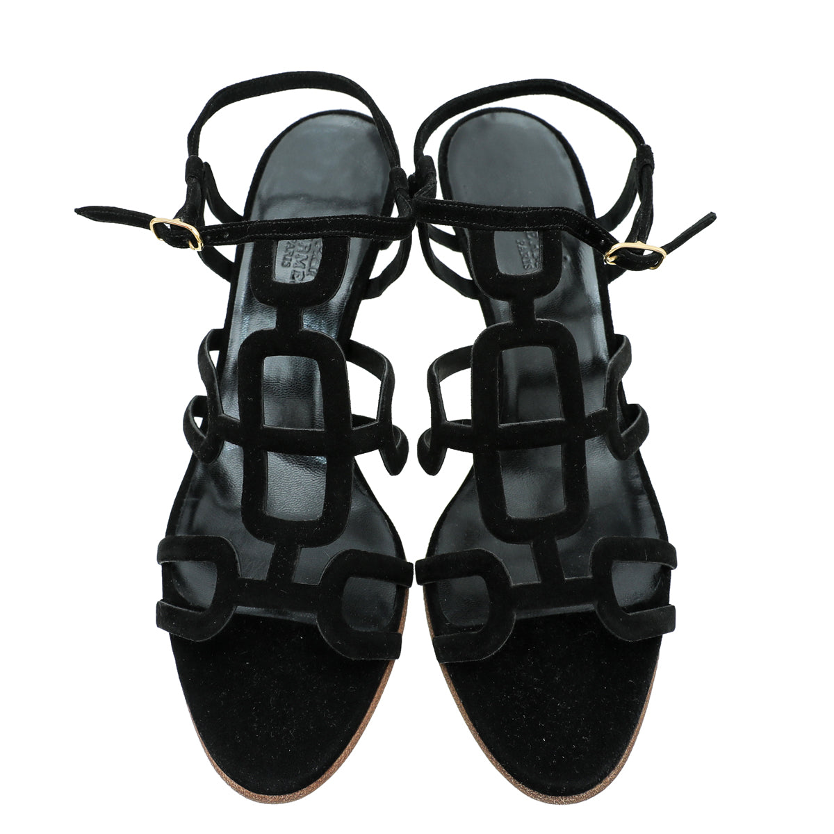 Hermes Noir Suede Cut Out Sandal 38.5