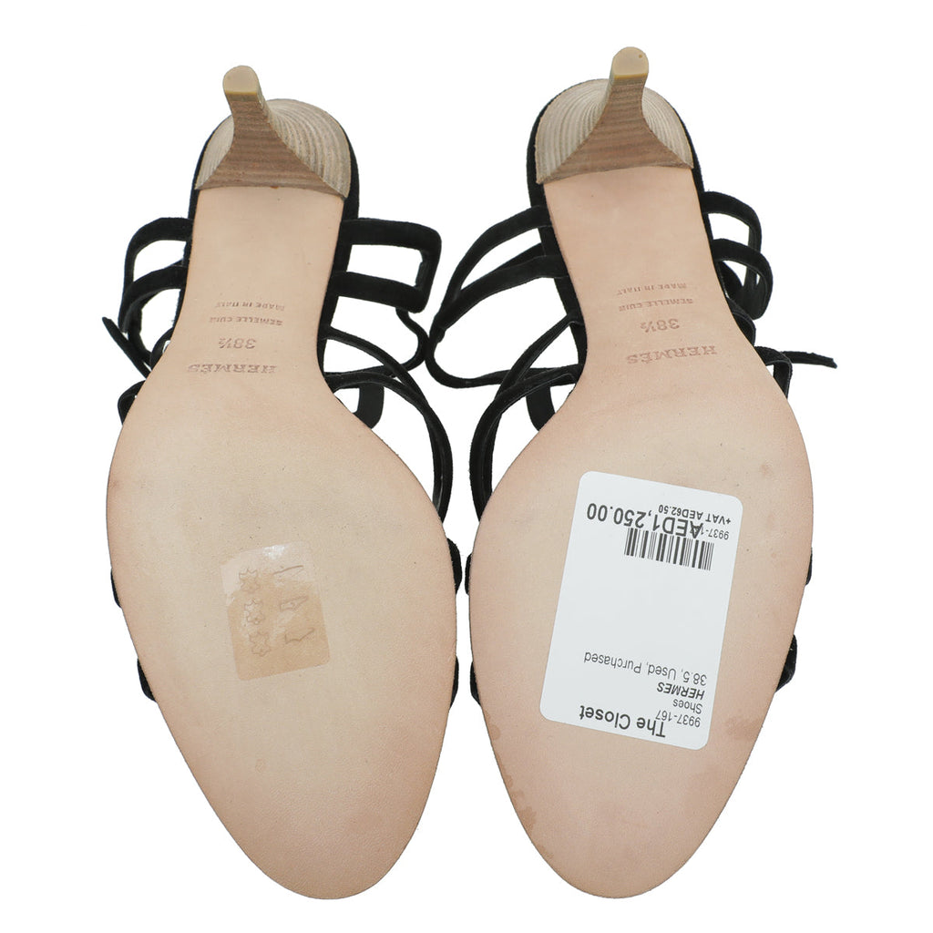 Hermes Noir Suede Cut Out Sandal 38.5