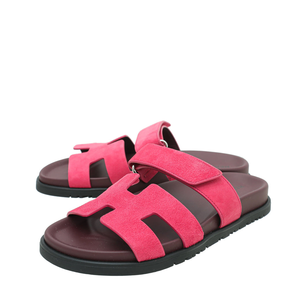 Hermes Rose Framboise Suede Goatskin Chypre Sandal 36