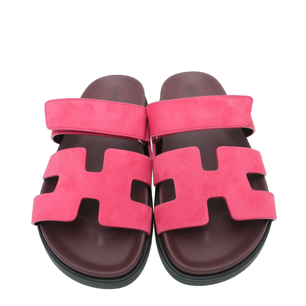 Hermes Rose Framboise Suede Goatskin Chypre Sandal 36