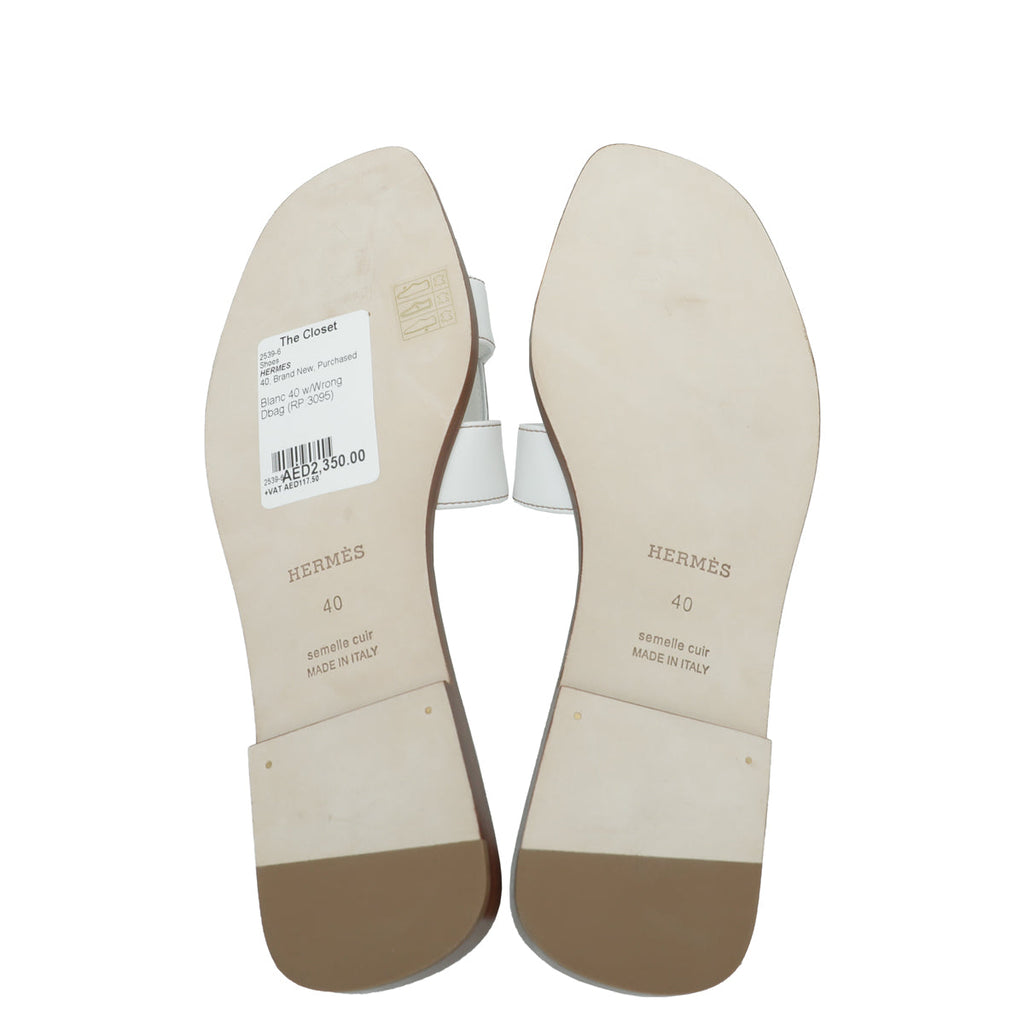Hermes Blanc Oran Sandals 40