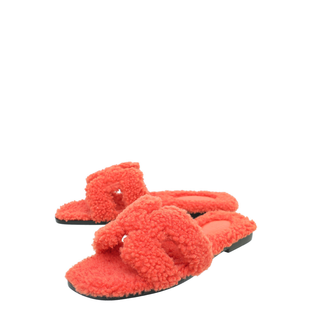 Hermes Orange Oran Woolskin Sandal 37