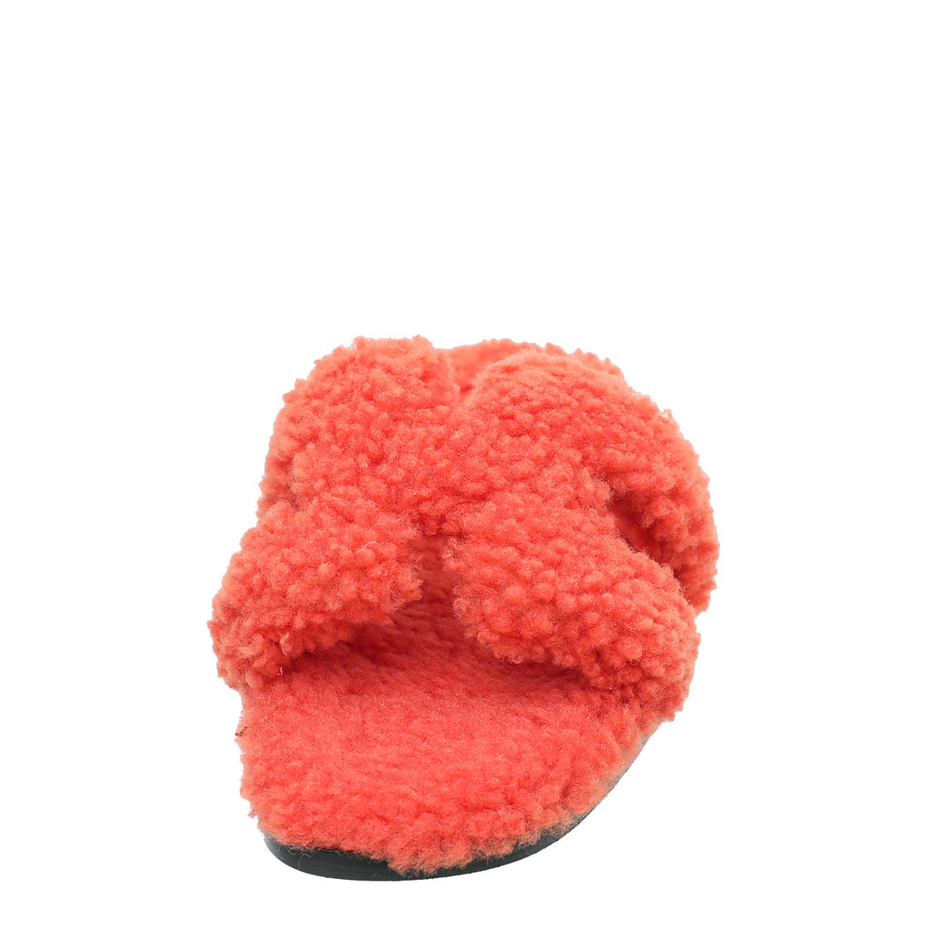 Hermes Orange Oran Woolskin Sandal 37