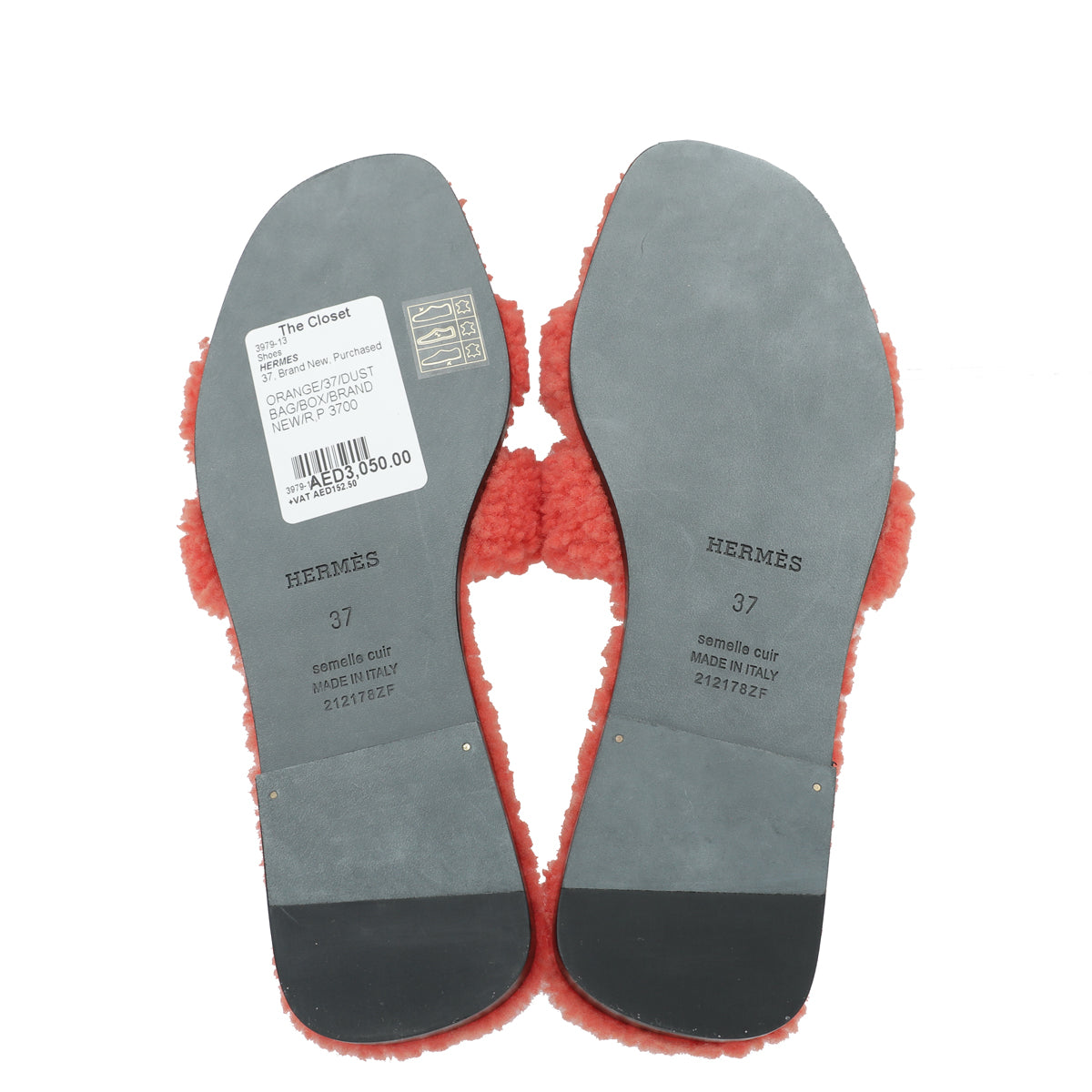 Hermes Orange Oran Woolskin Sandal 37