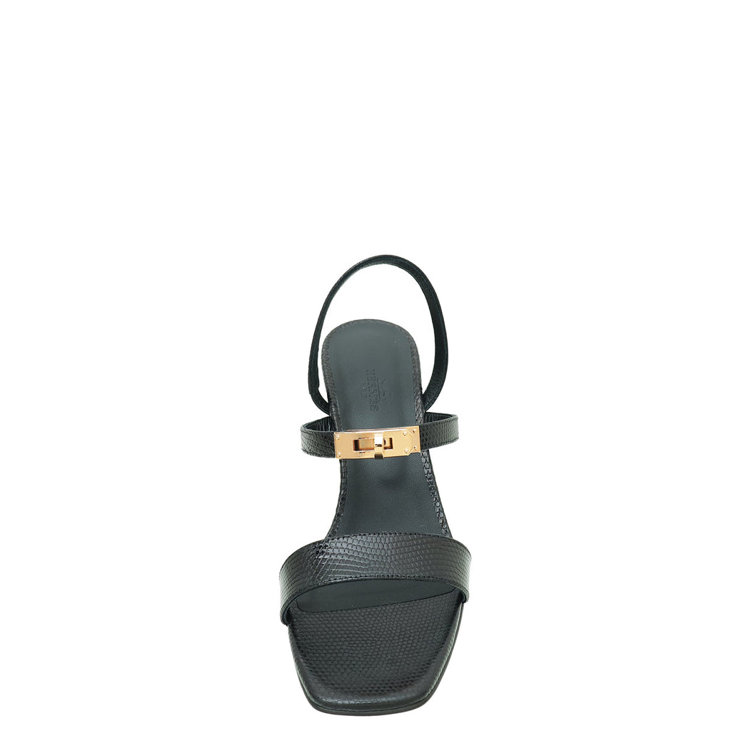 Hermes Noir Lizard Glamour 75 Sandal 39
