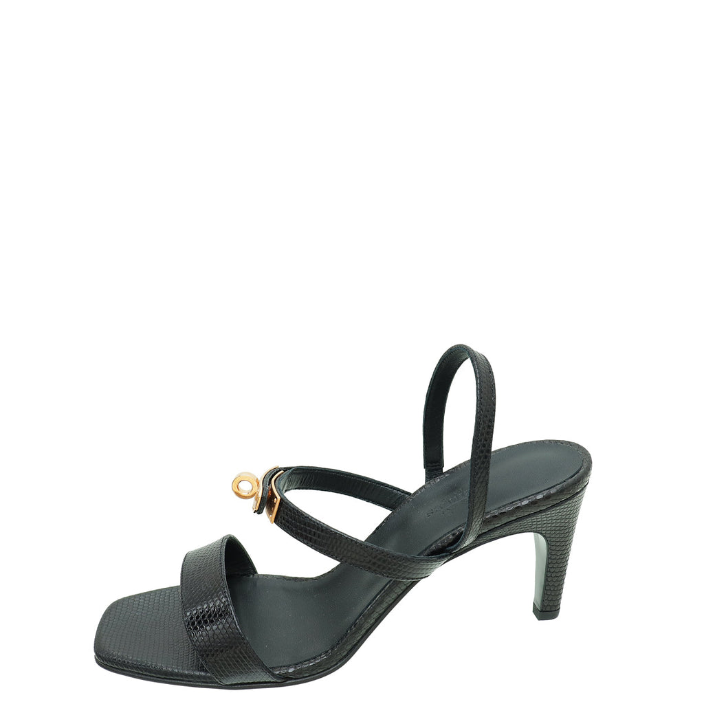 Hermes Noir Lizard Glamour 75 Sandal 39