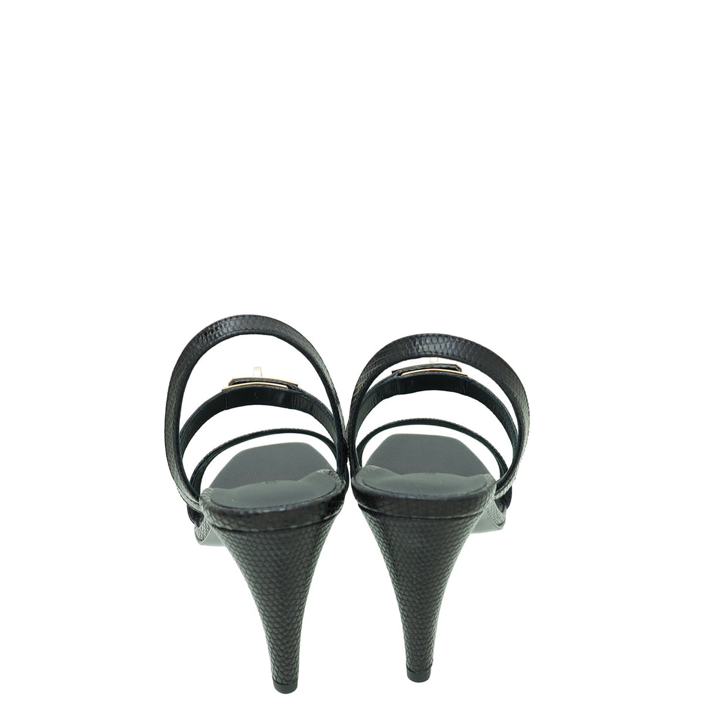 Hermes Noir Lizard Glamour 75 Sandal 39