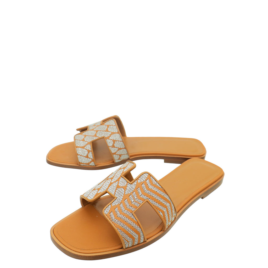 Hermes Veau Bride Embroidered Oran Sandal 36.5