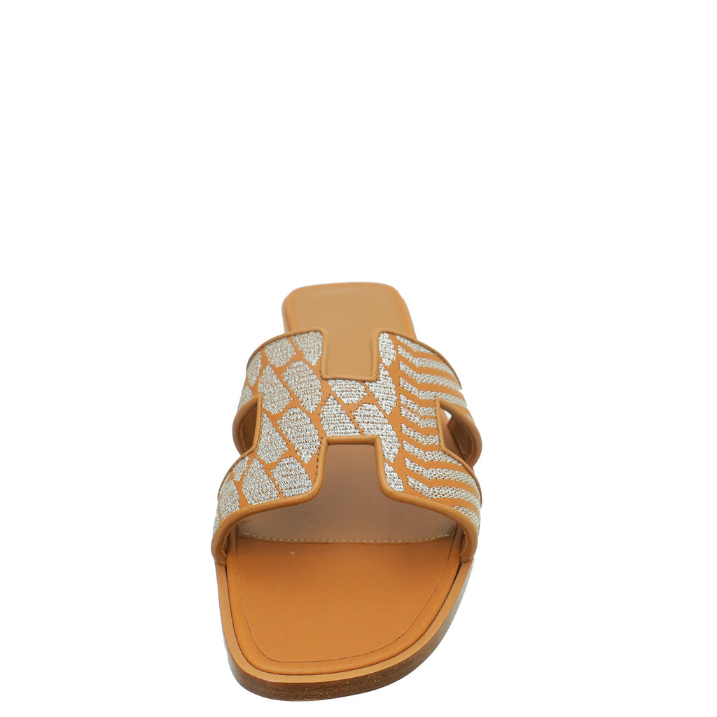 Hermes Veau Bride Embroidered Oran Sandal 36.5