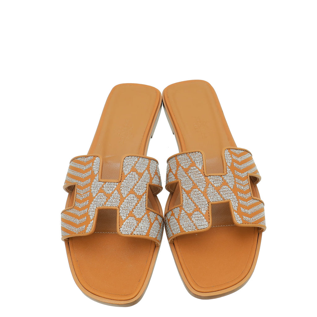 Hermes Veau Bride Embroidered Oran Sandal 36.5