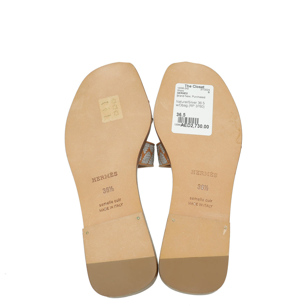 Hermes Veau Bride Embroidered Oran Sandal 36.5