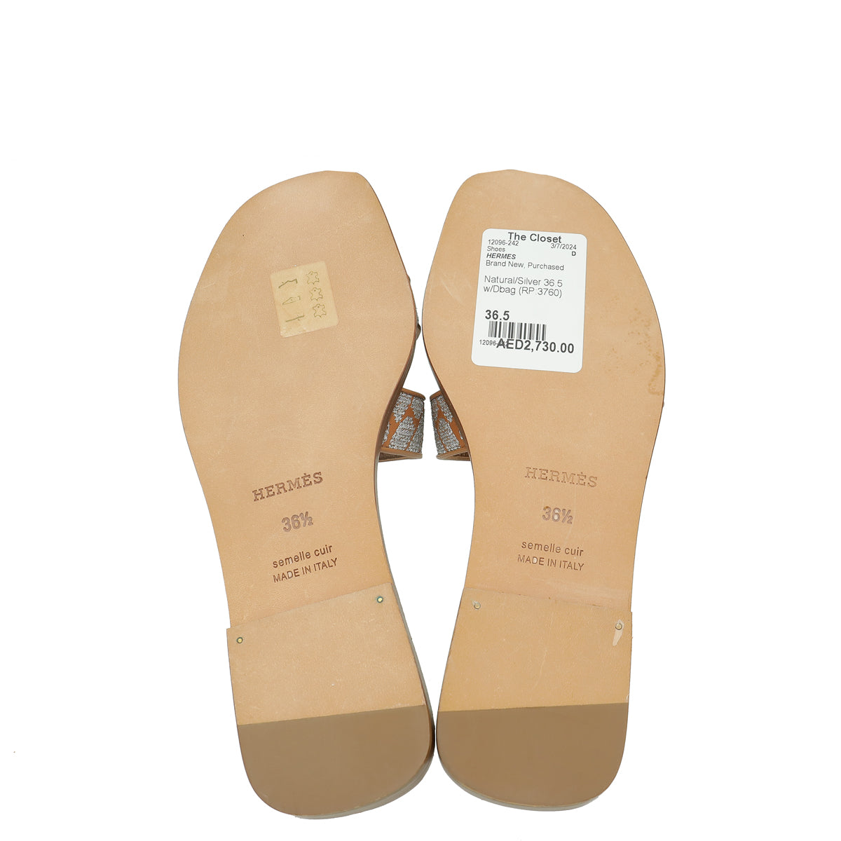 Hermes Veau Bride Embroidered Oran Sandal 36.5