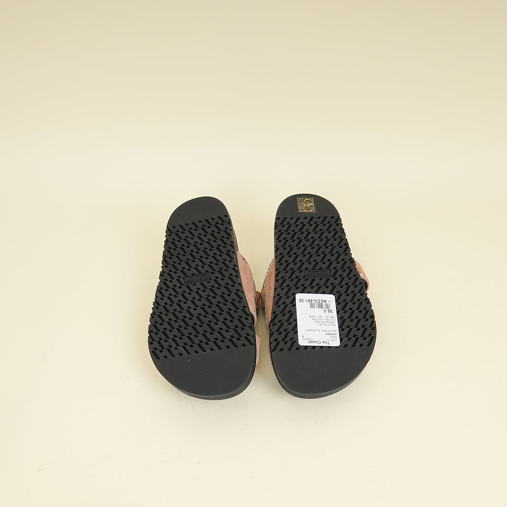 Hermes Rose Perle Suede Crystal Chypre Sandals 36.5