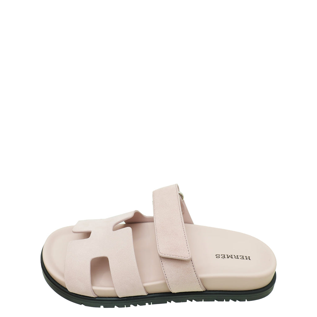 Hermes Rose Porcelain Suede Chypre Sandal 36