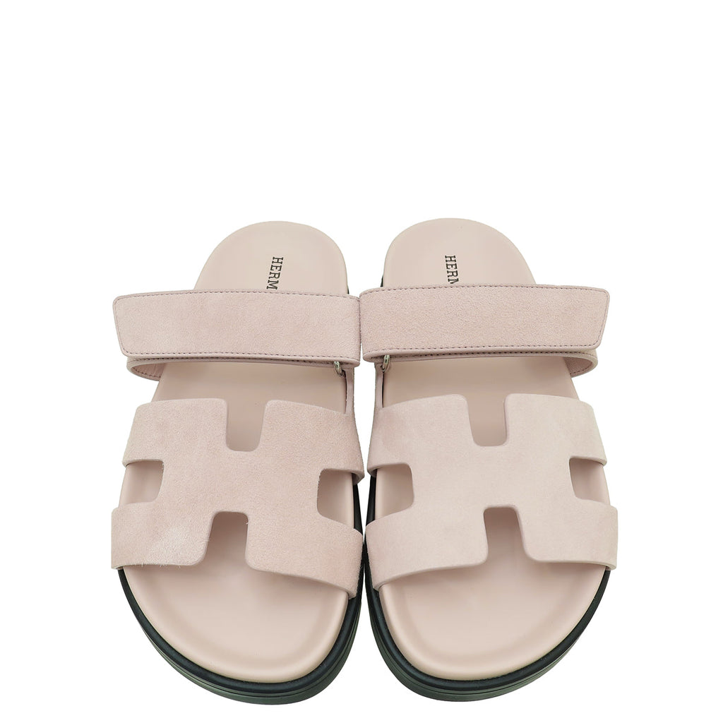Hermes Rose Porcelain Suede Chypre Sandal 36