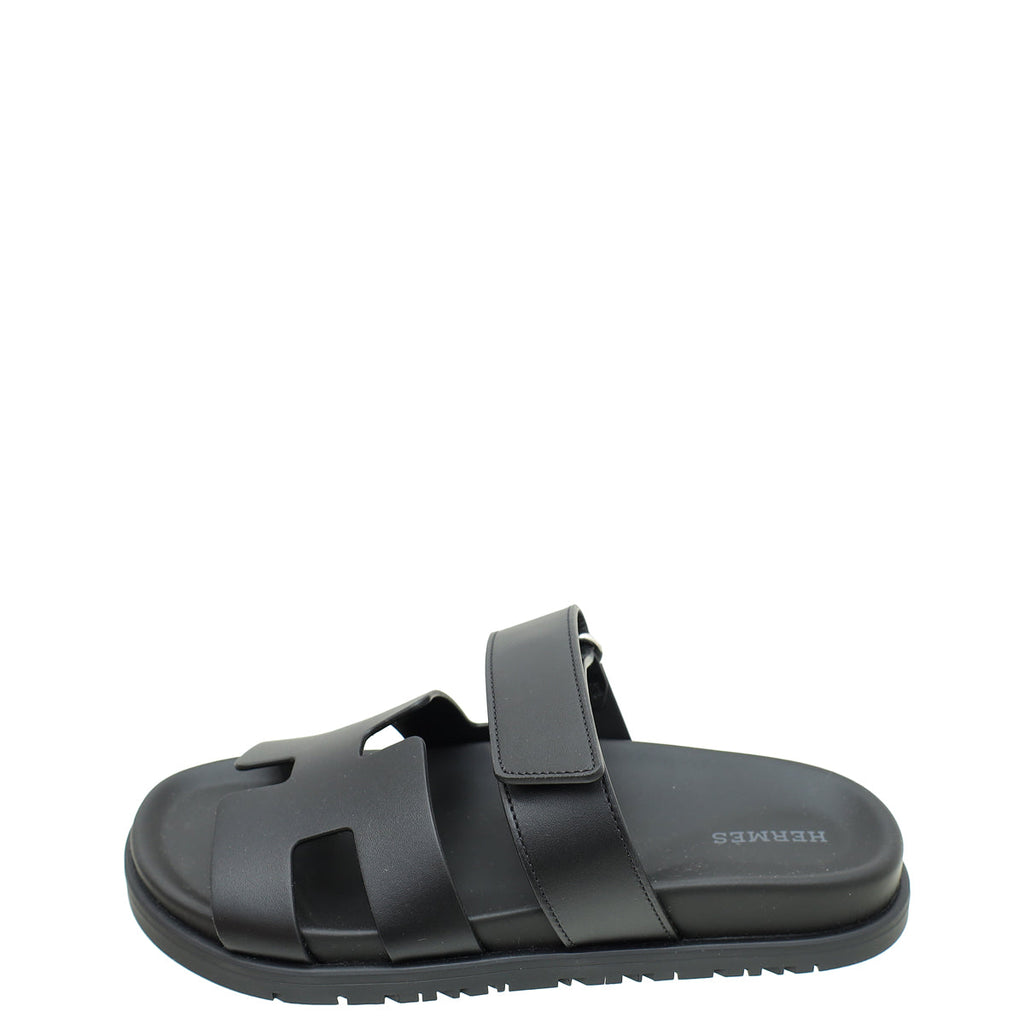 Hermes Noir Chypre Sandals 36