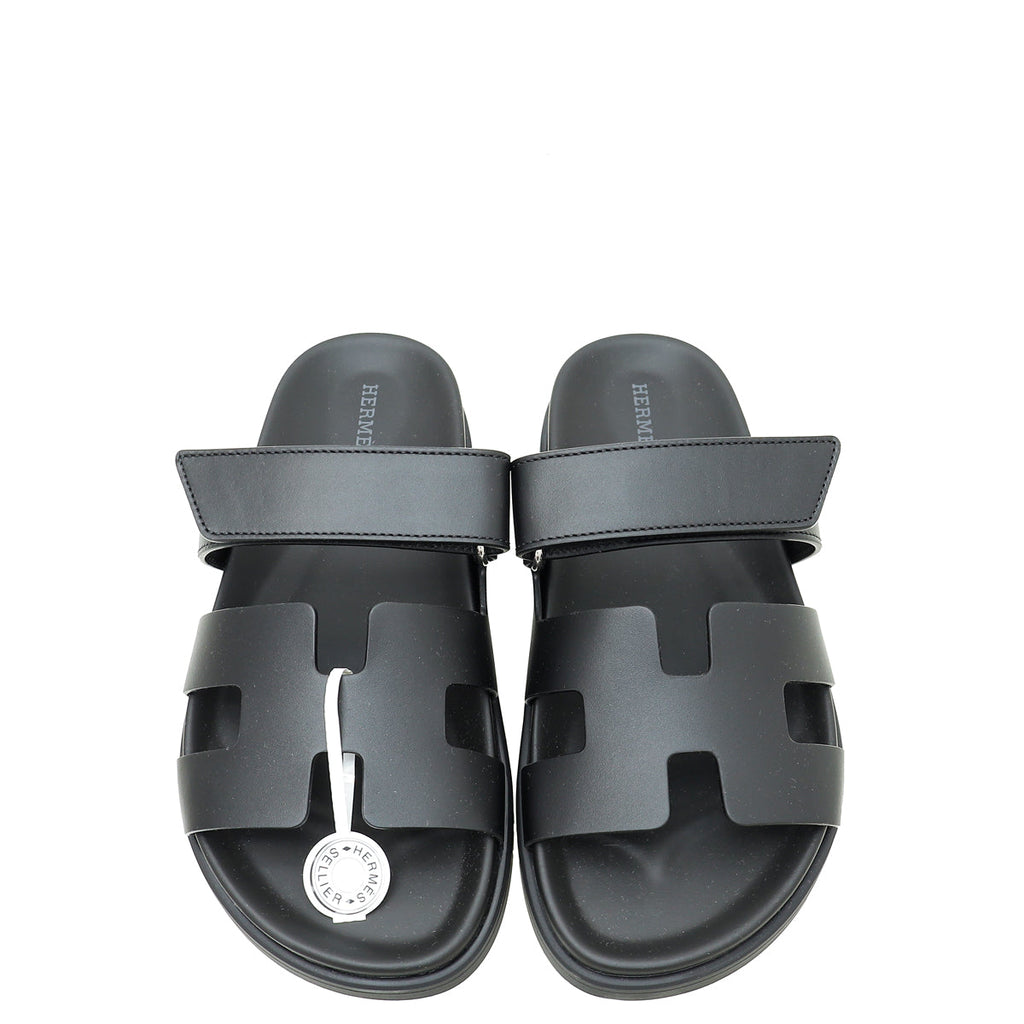 Hermes Noir Chypre Sandals 36
