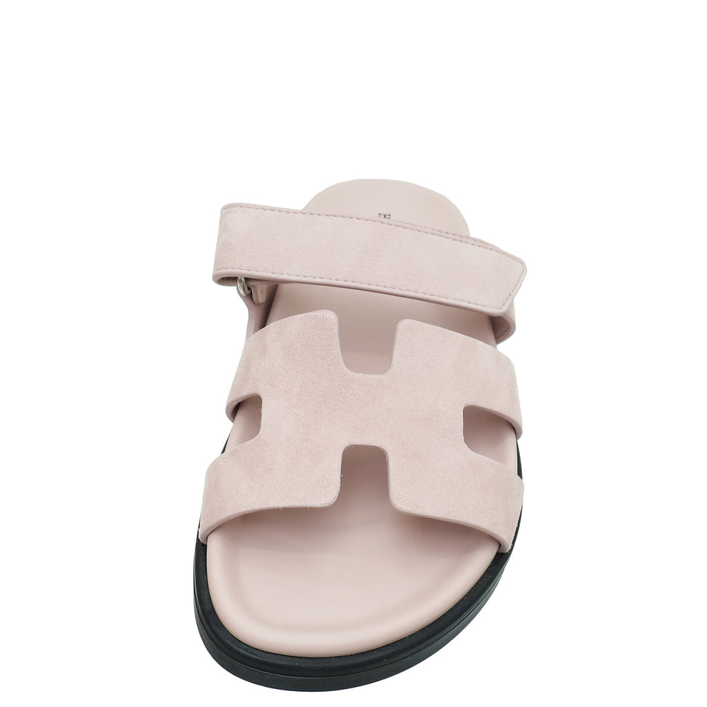 Hermes Rose Porcelain Suede Chypre Sandal 37.5