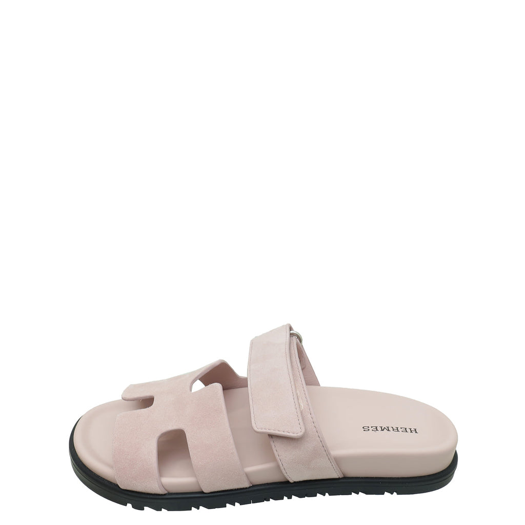 Hermes Rose Porcelain Suede Chypre Sandal 37.5