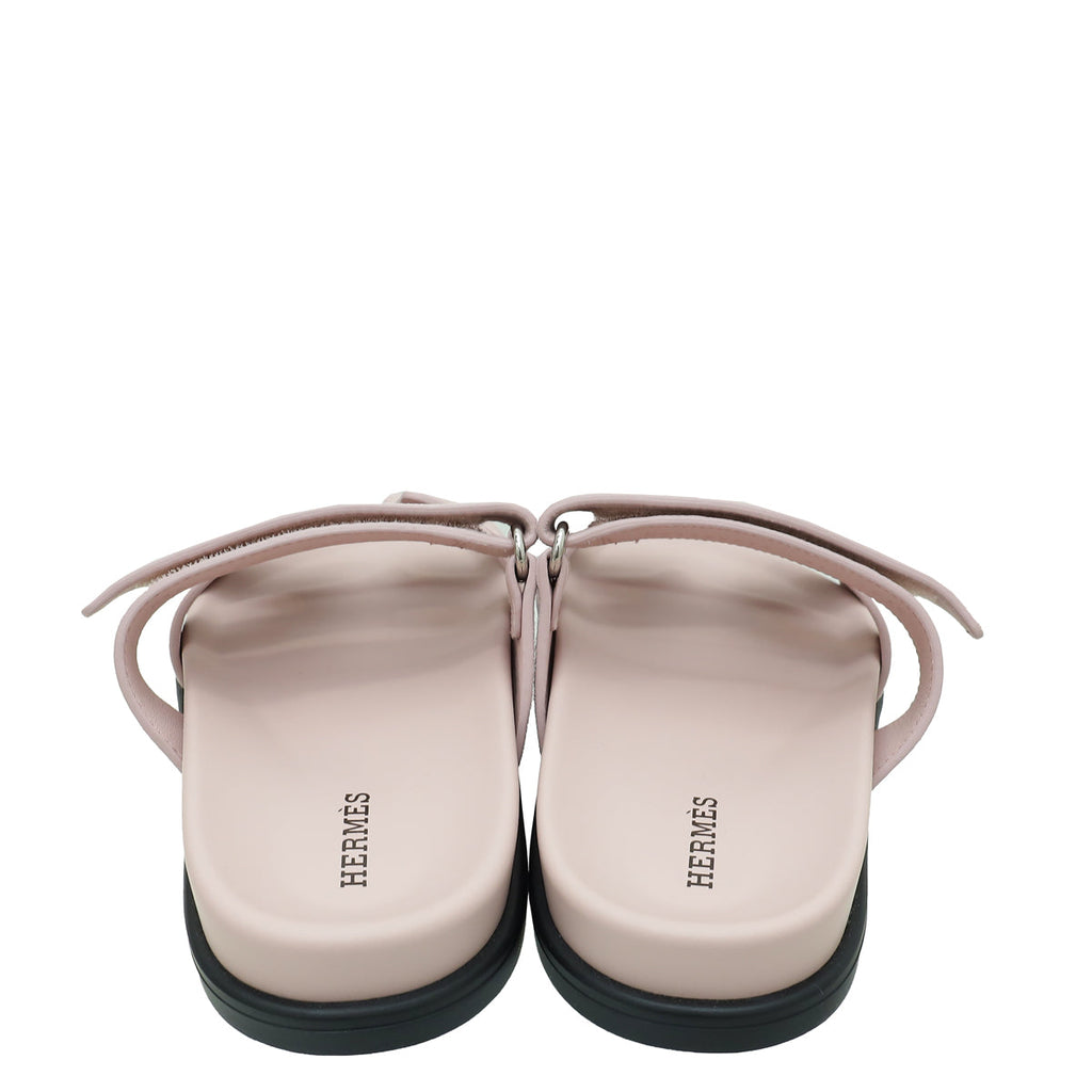 Hermes Rose Porcelain Suede Chypre Sandal 37.5