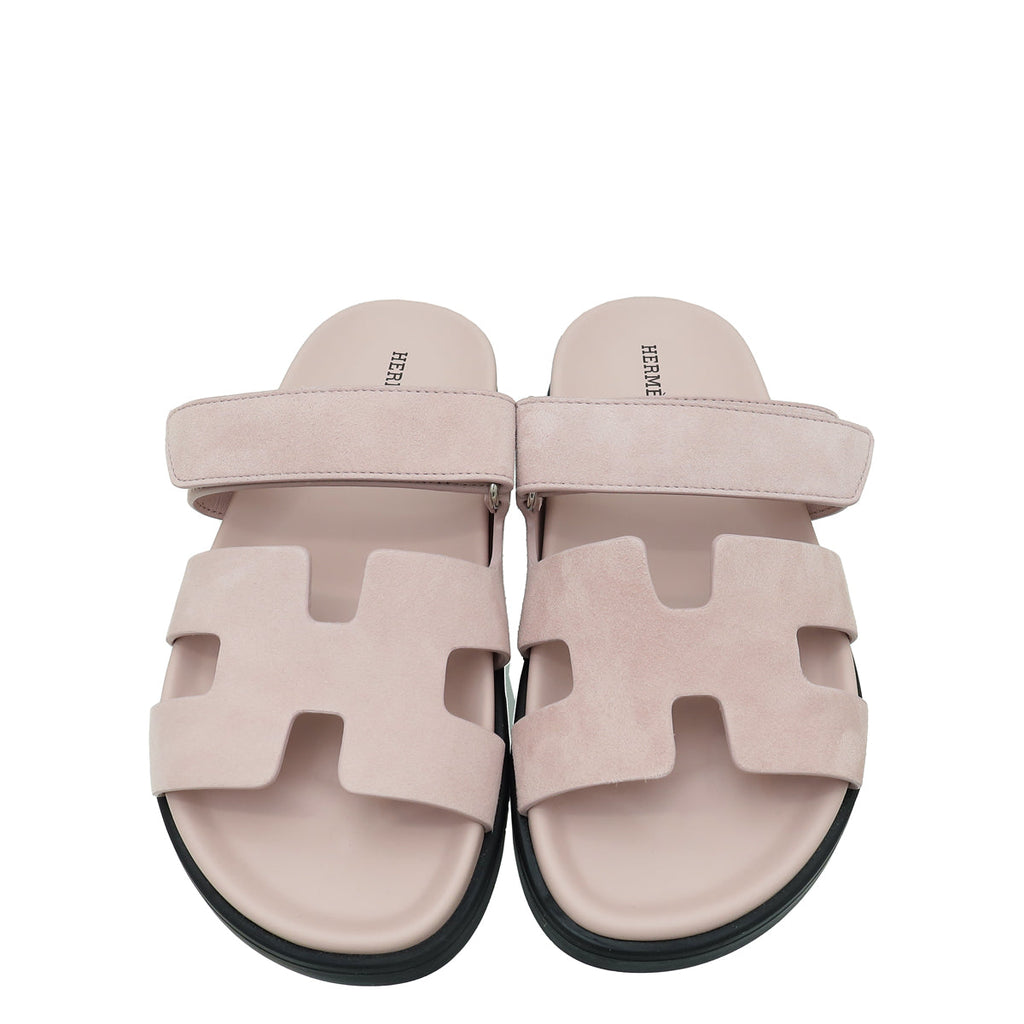 Hermes Rose Porcelain Suede Chypre Sandal 37.5