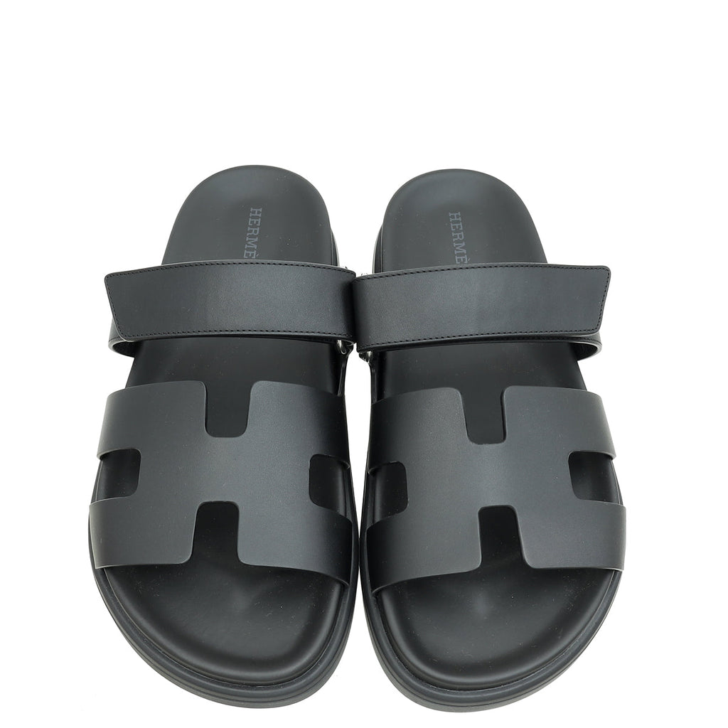 Hermes Noir Chypre Sandals 37.5