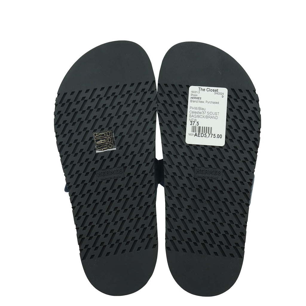 Hermes Bleu Céleste Chypre Goatskin Sandal 37.5