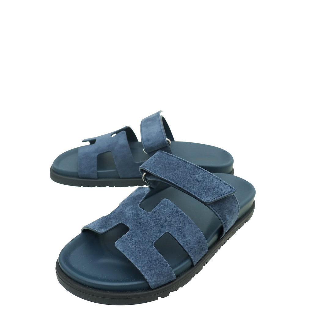 Hermes Navy Suede Chypre Sandal 37.5