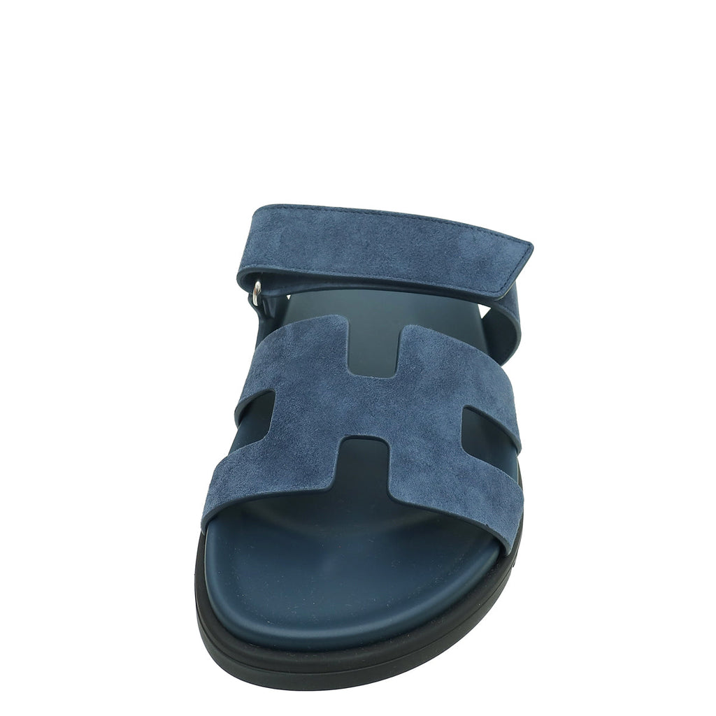 Hermes Navy Suede Chypre Sandal 37.5