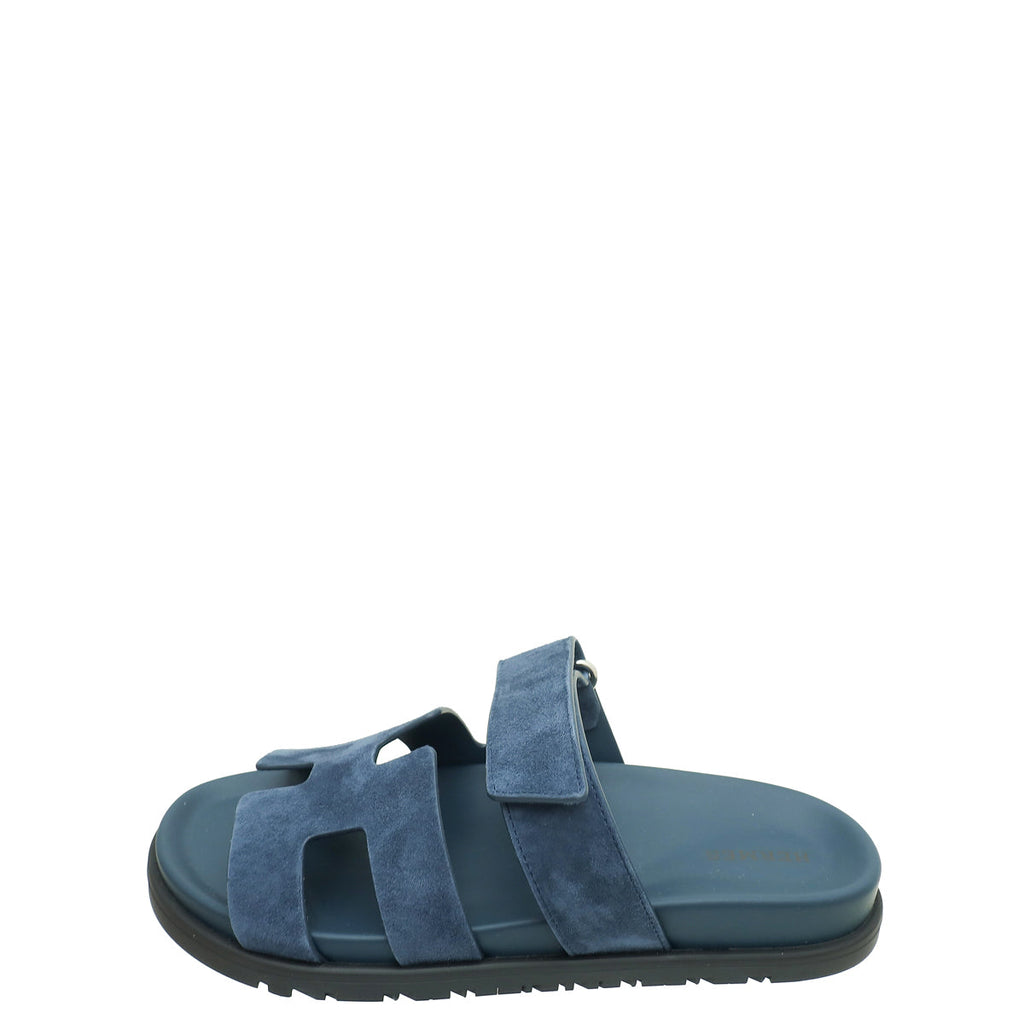 Hermes Navy Suede Chypre Sandal 37.5